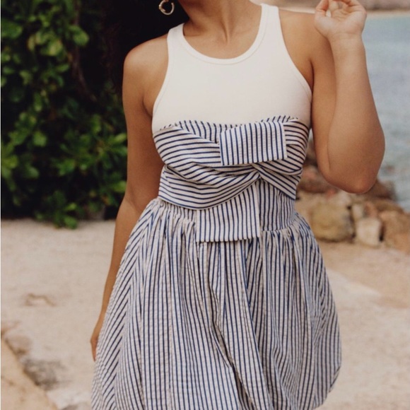 porridge for Anthropology Dresses & Skirts - Elegant Blue and White Striped Midi Dress